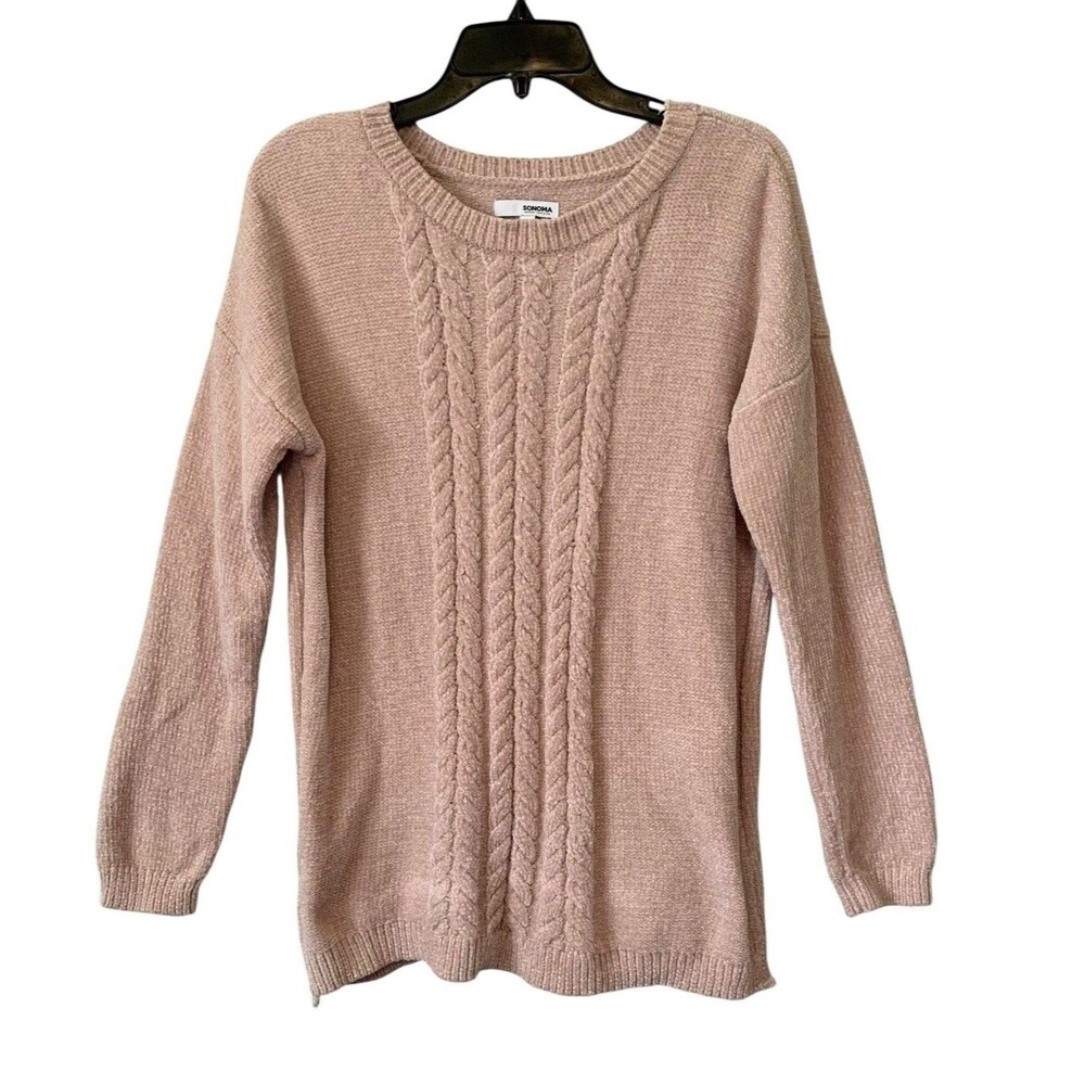 Sonoma  Women's Size Medium Beige Cable Knit Soft Crewneck  Long Sleeve Sweater